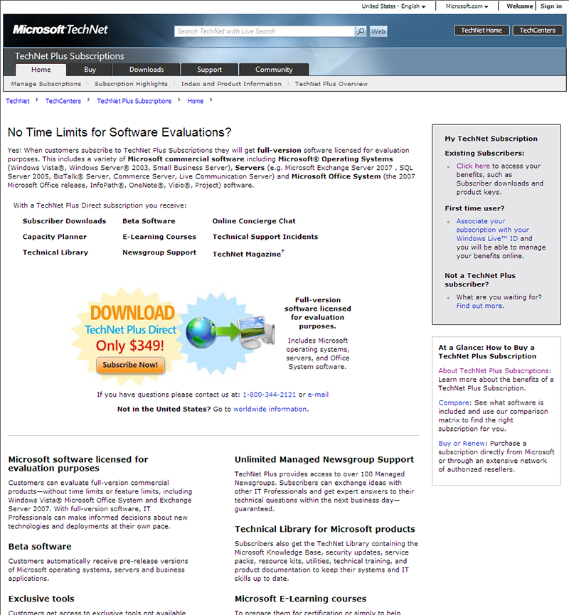 TechNet Plus existing homepage screenshot