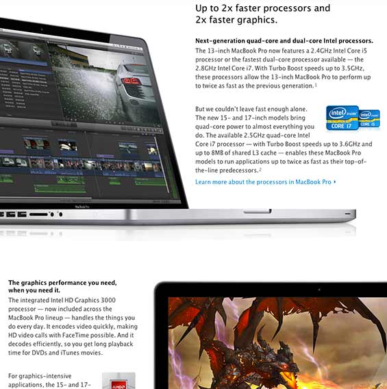 Apple product page with varying image placement